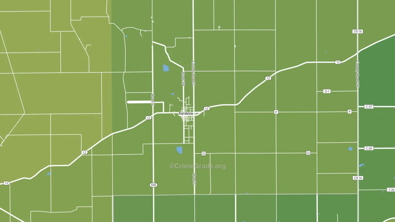 Pandora, OH Map of Vehicle Theft Rates