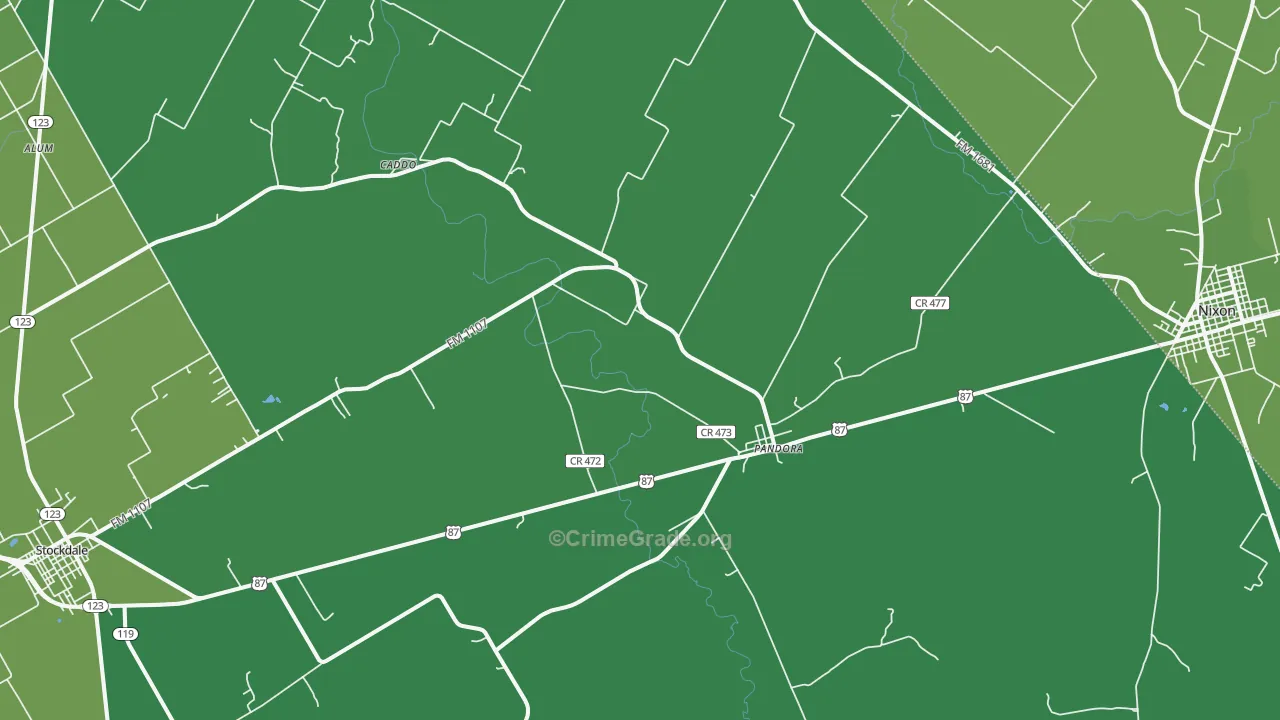 Pandora, TX Map of Vehicle Theft Rates