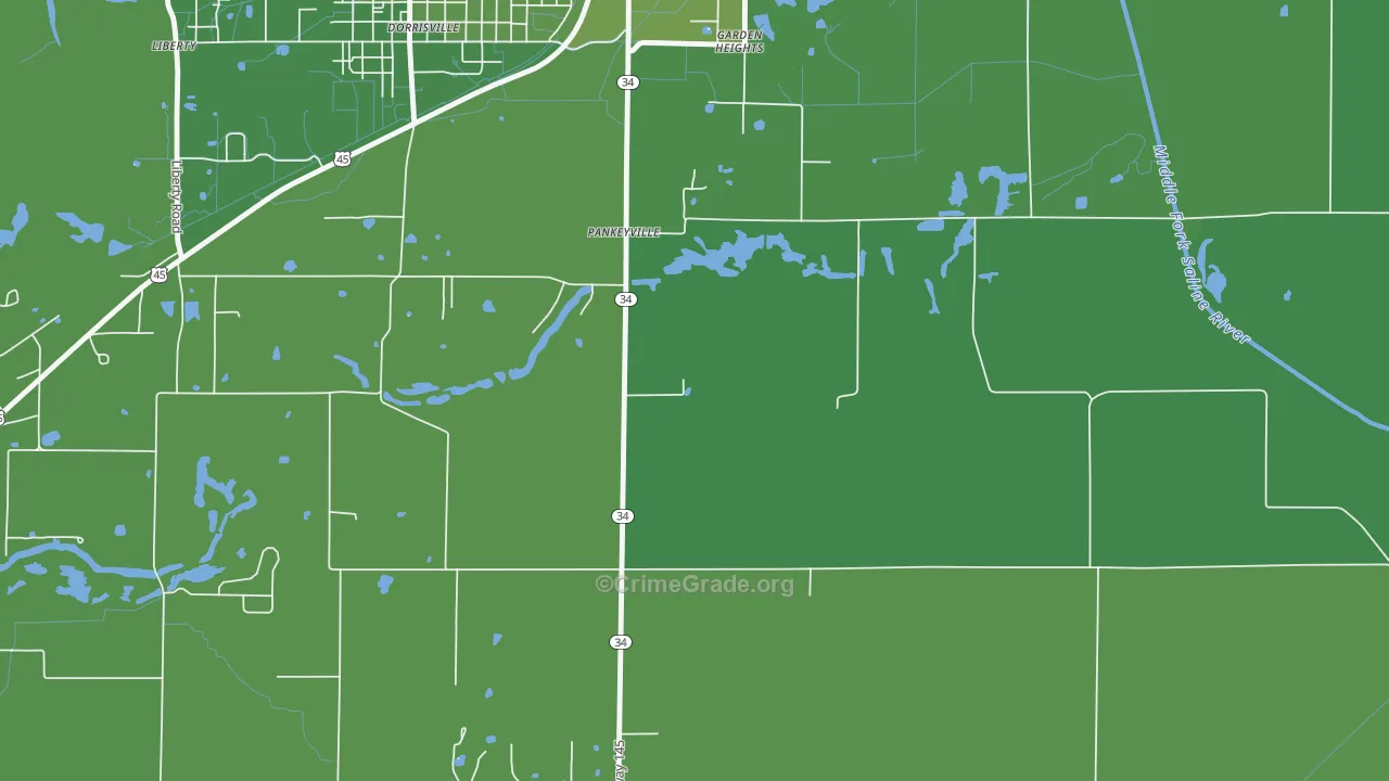 Pankeyville, IL Map of Vehicle Theft Rates