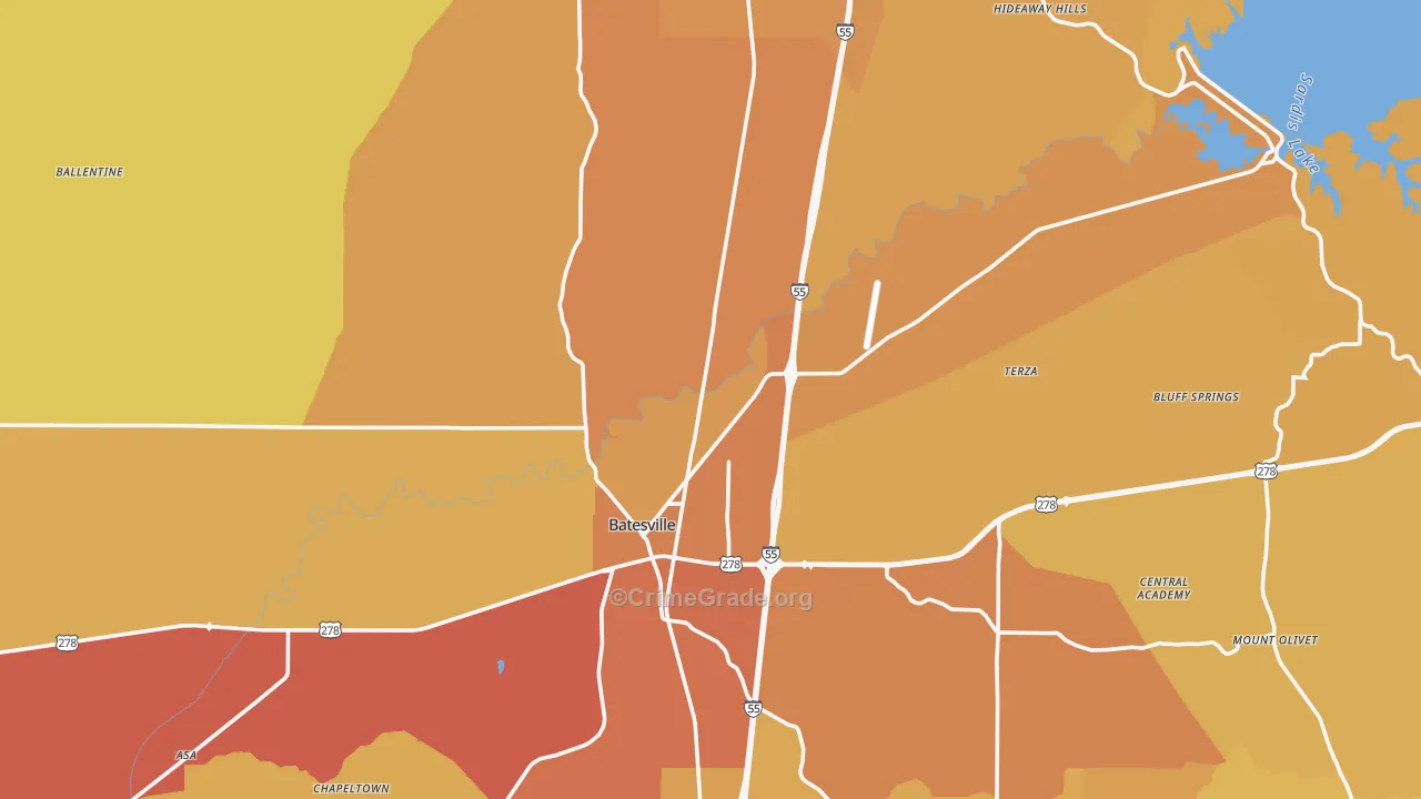 Panola County, MS Map of Vehicle Theft Rates