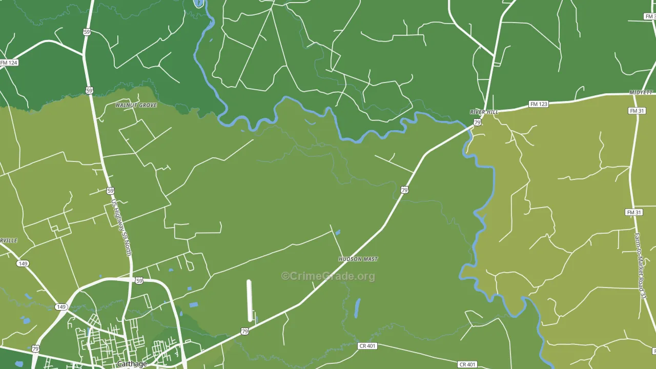 Panola, TX Map of Vehicle Theft Rates