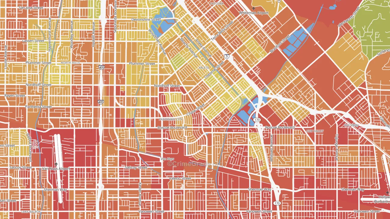 Panorama City, CA Map of Vehicle Theft Rates