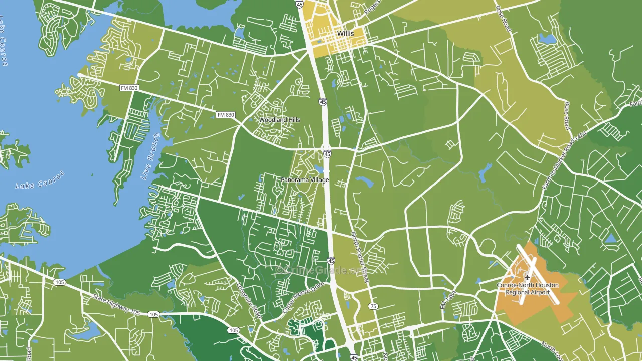 Panorama Village, TX Map of Vehicle Theft Rates