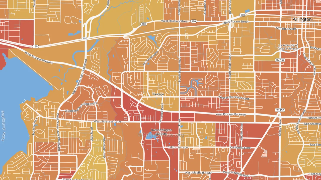 Pantego, TX Map of Vehicle Theft Rates