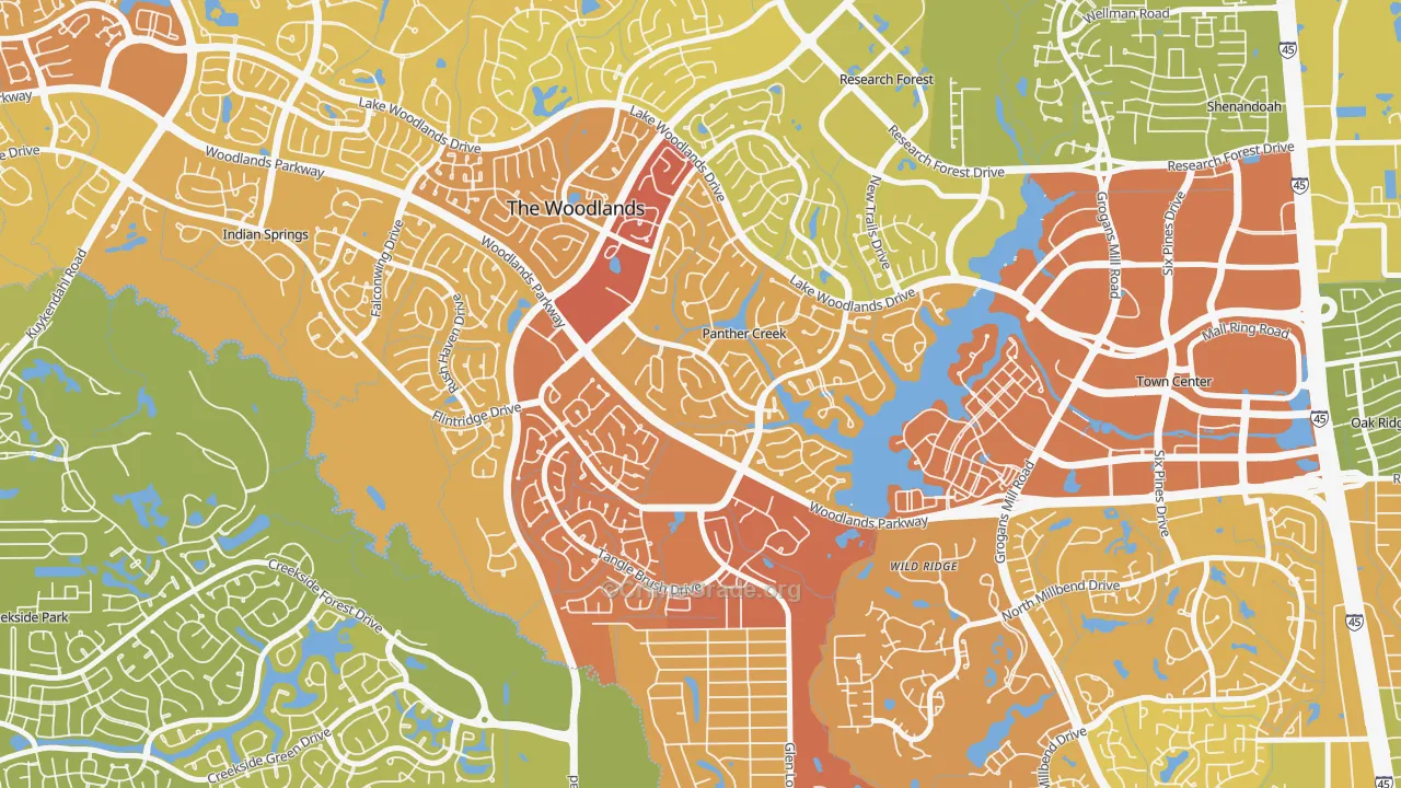 Panther Creek, The Woodlands, TX Map of Vehicle Theft Rates