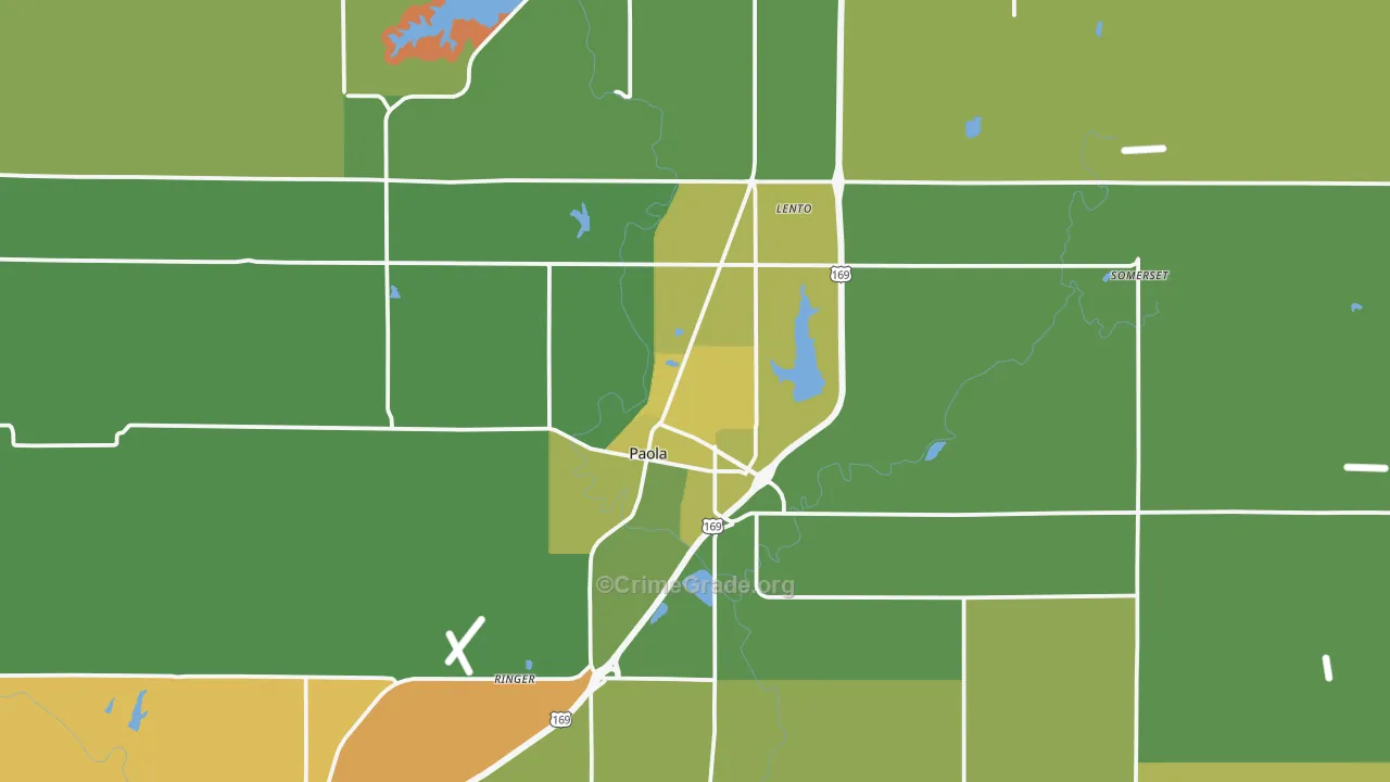 Paola, KS Map of Vehicle Theft Rates