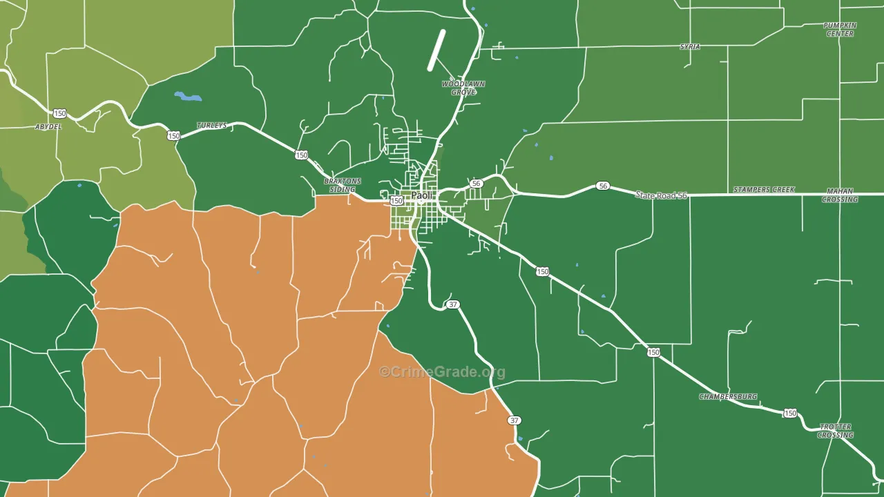 Paoli, IN Map of Vehicle Theft Rates