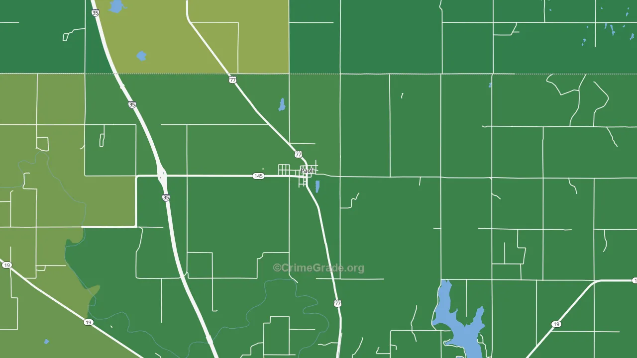 Paoli, OK Map of Vehicle Theft Rates