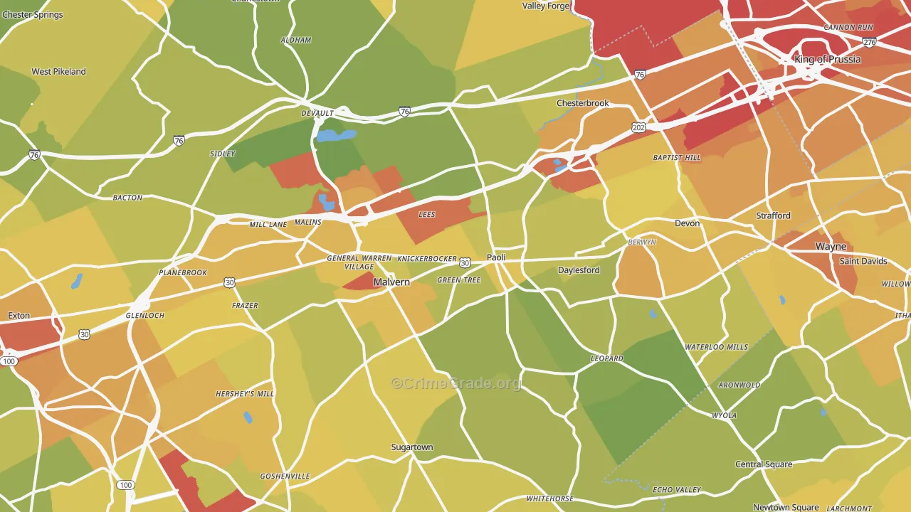 Paoli, PA Map of Vehicle Theft Rates