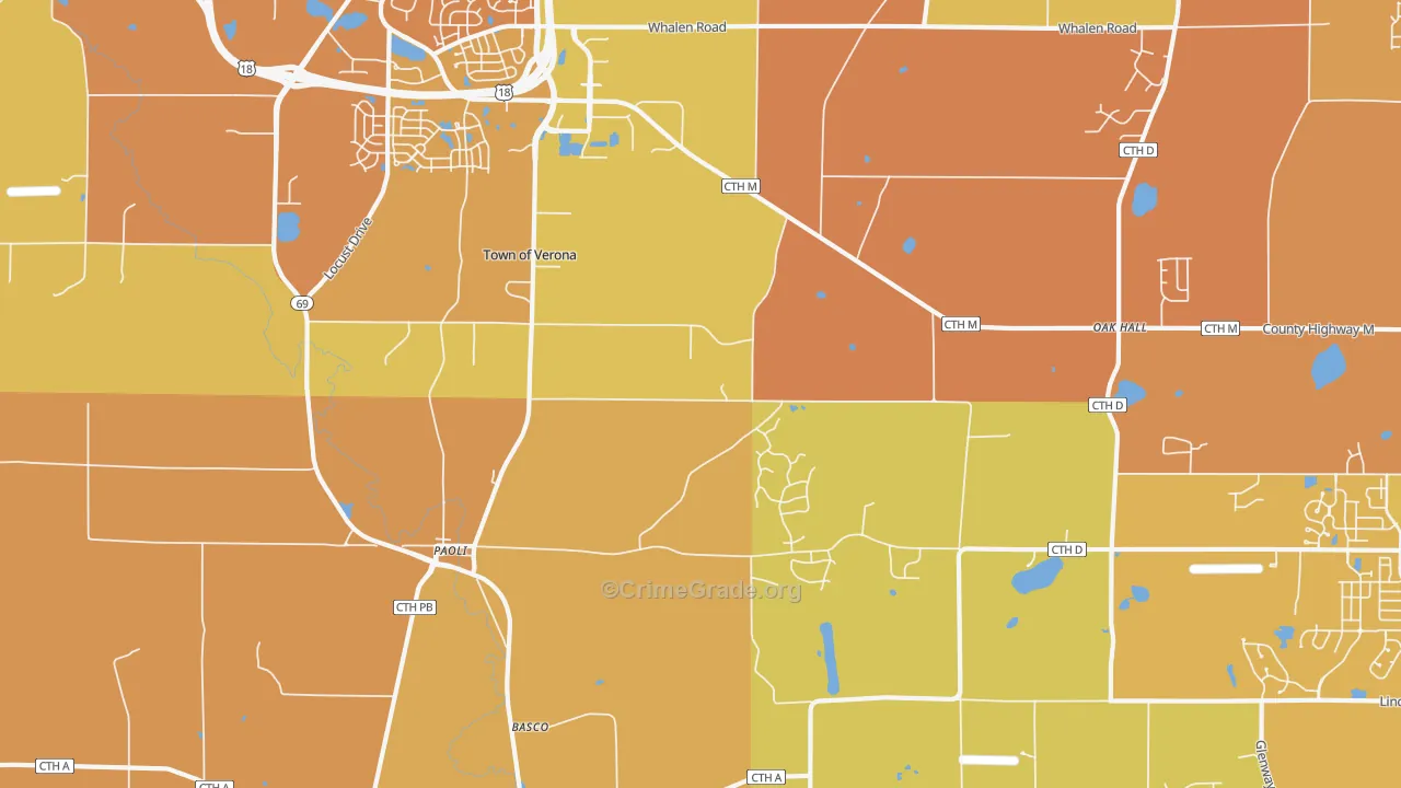 Paoli, WI Map of Vehicle Theft Rates