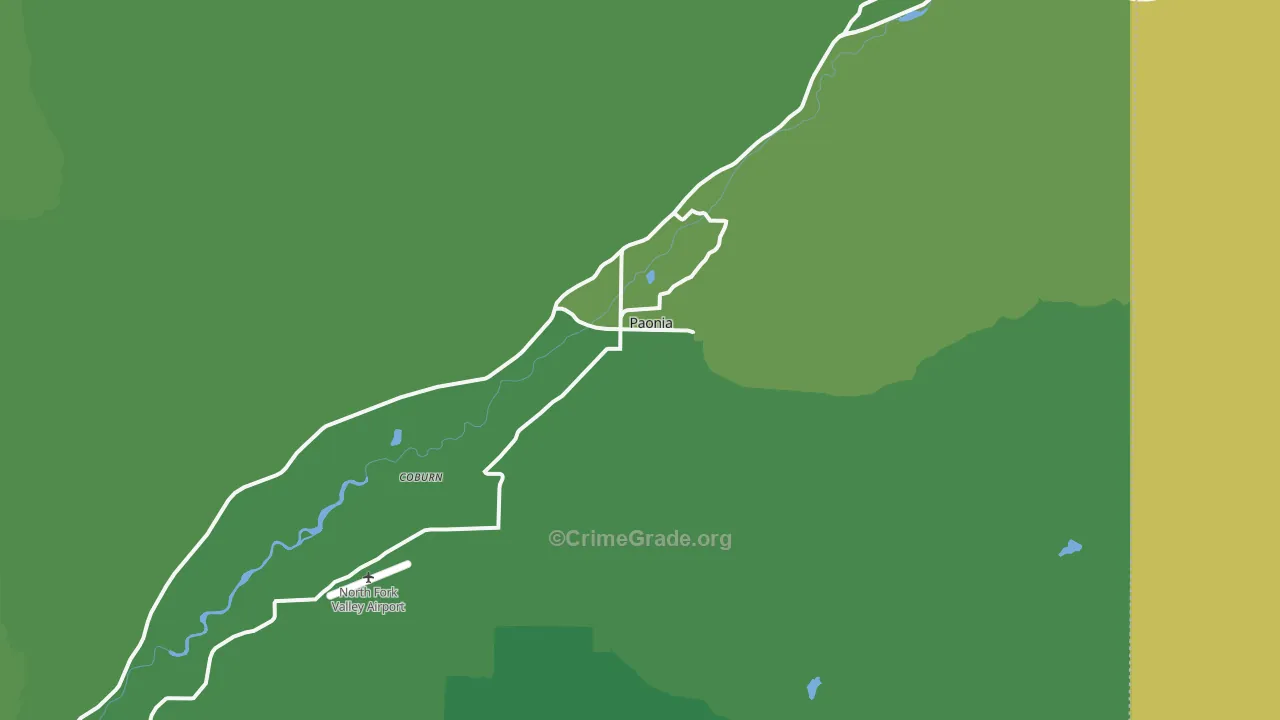 Paonia, CO Map of Vehicle Theft Rates