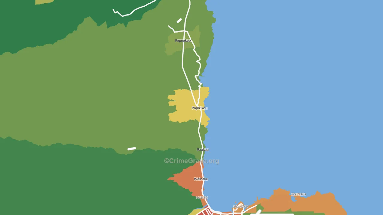 Papaikou, HI Map of Vehicle Theft Rates