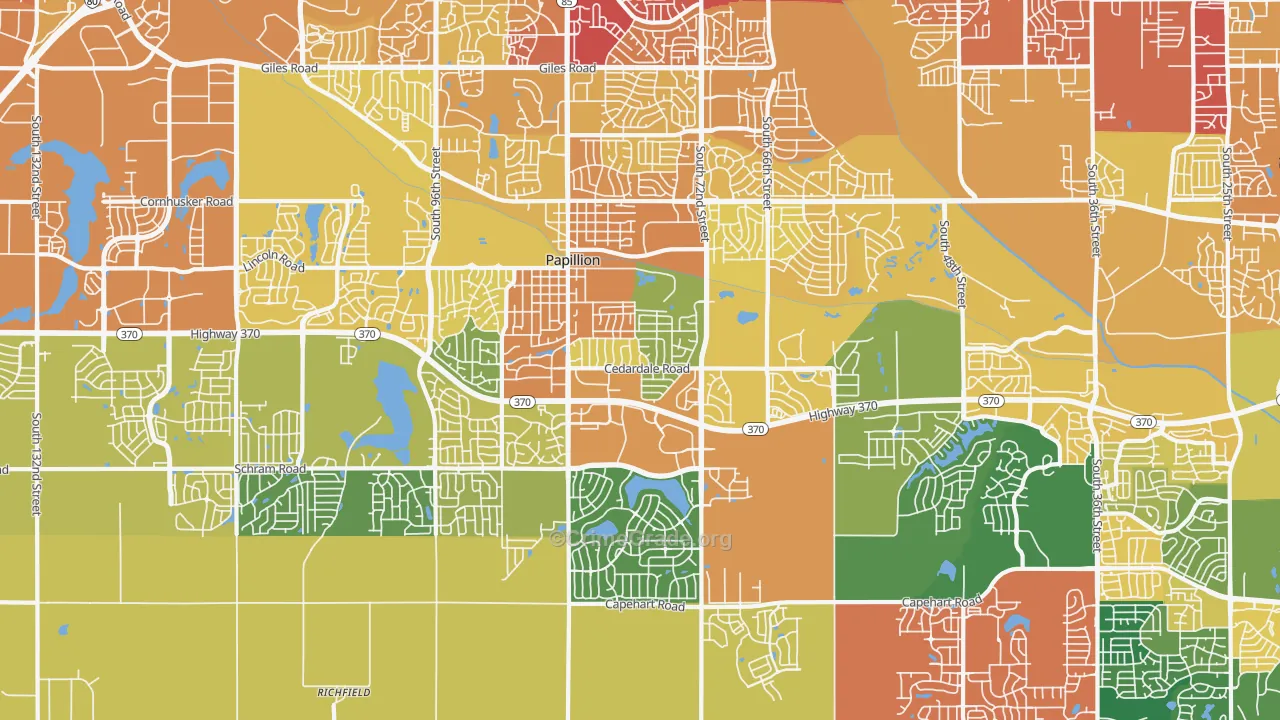 Papillion, NE Map of Vehicle Theft Rates