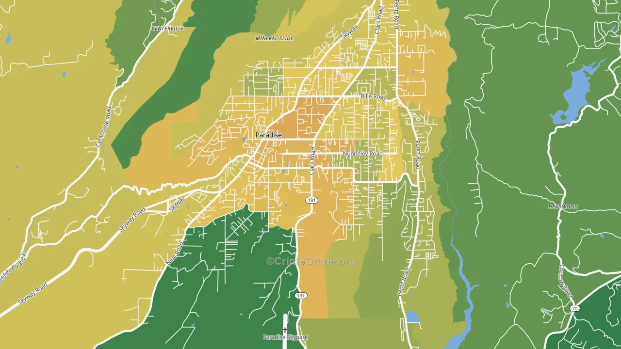 Paradise, CA Map of Vehicle Theft Rates