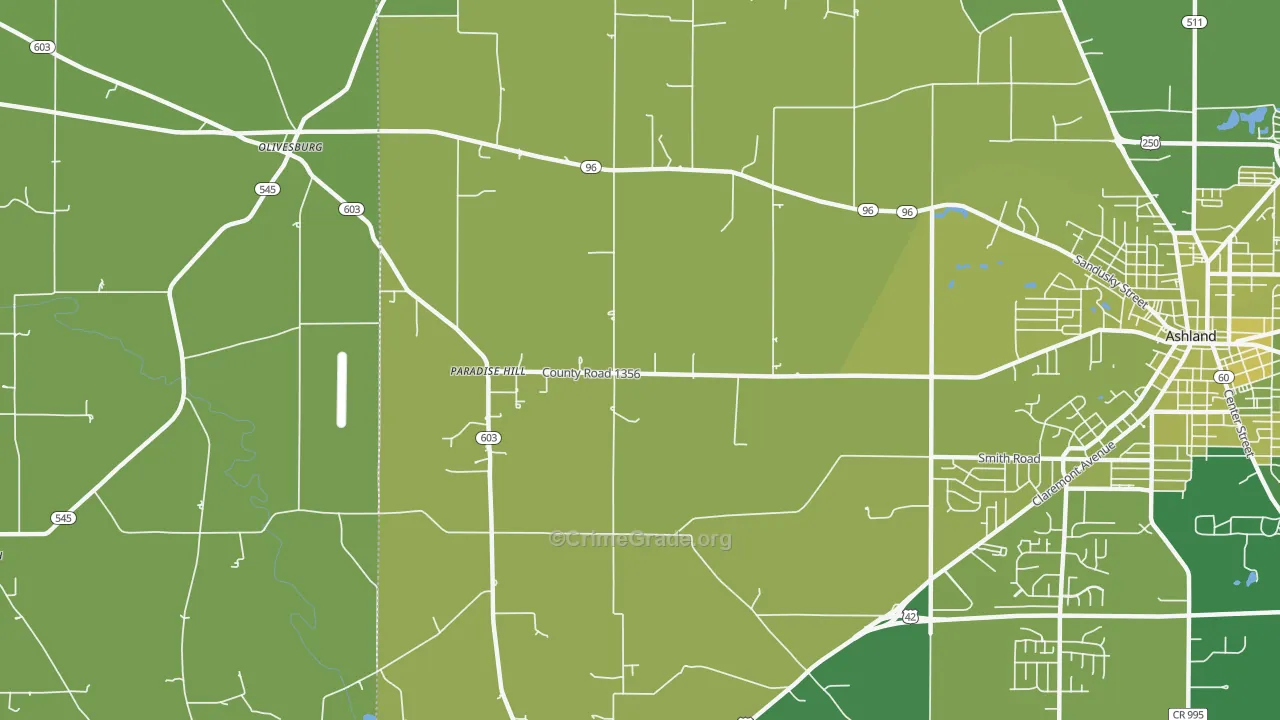 Paradise Hill, OH Map of Vehicle Theft Rates