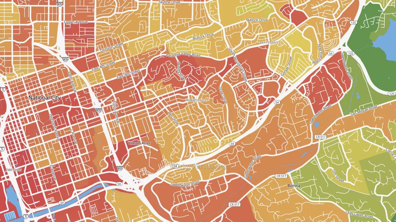 Paradise Hills, San Diego, CA Map of Vehicle Theft Rates
