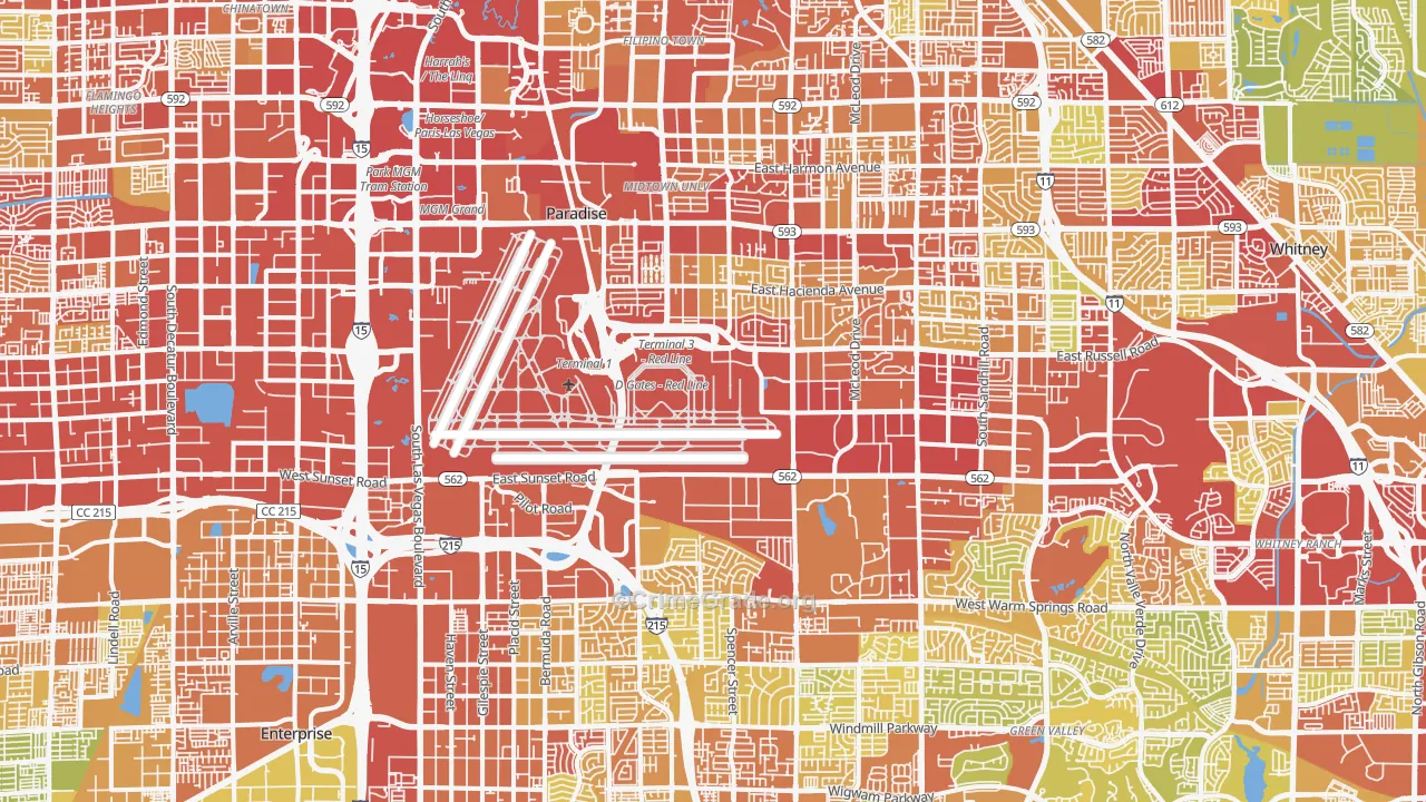 Paradise, Las Vegas, NV Map of Vehicle Theft Rates