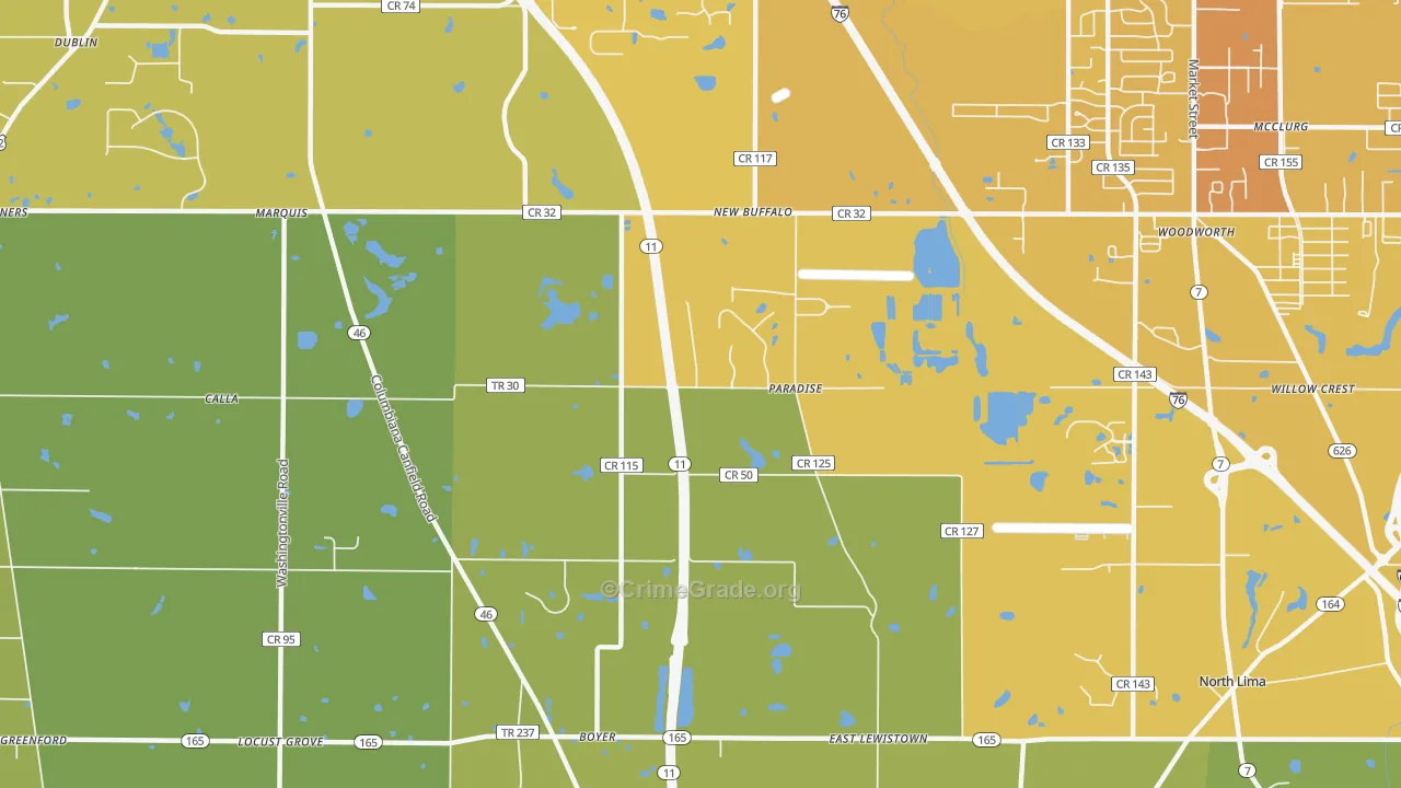 Paradise, OH Map of Vehicle Theft Rates