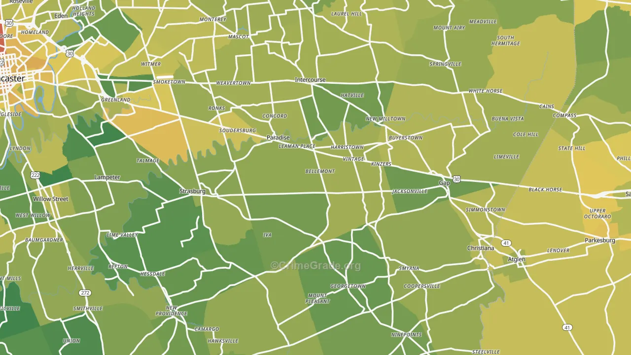 Paradise, PA Map of Vehicle Theft Rates