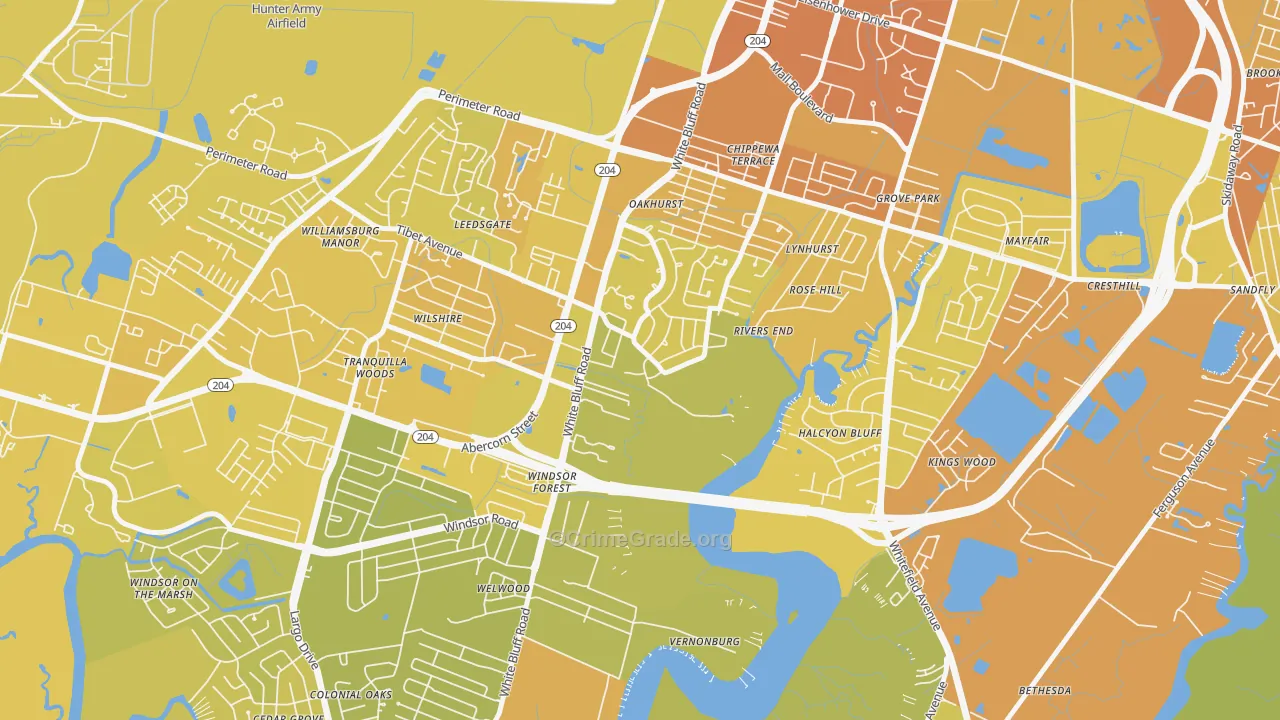 Paradise Park, Savannah, GA Map of Vehicle Theft Rates