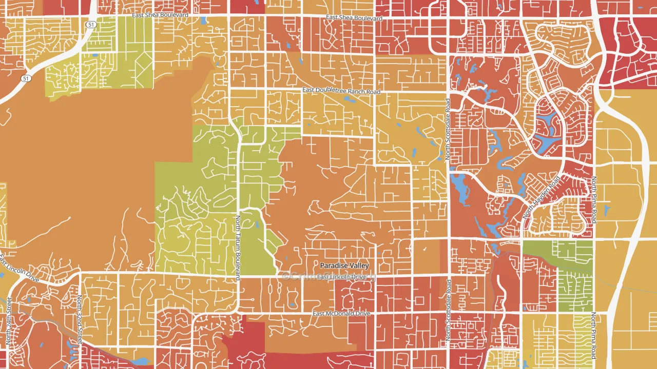 Paradise Valley, AZ Map of Vehicle Theft Rates