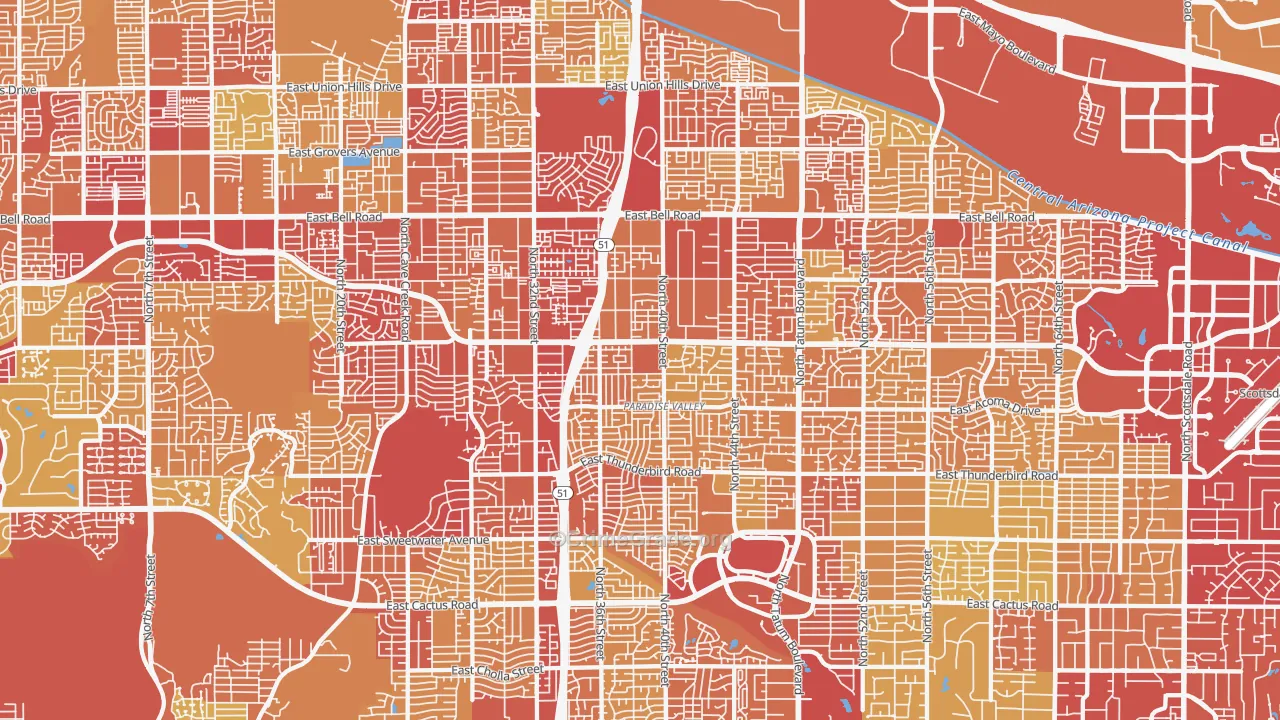 Paradise Valley, Phoenix, AZ Map of Vehicle Theft Rates