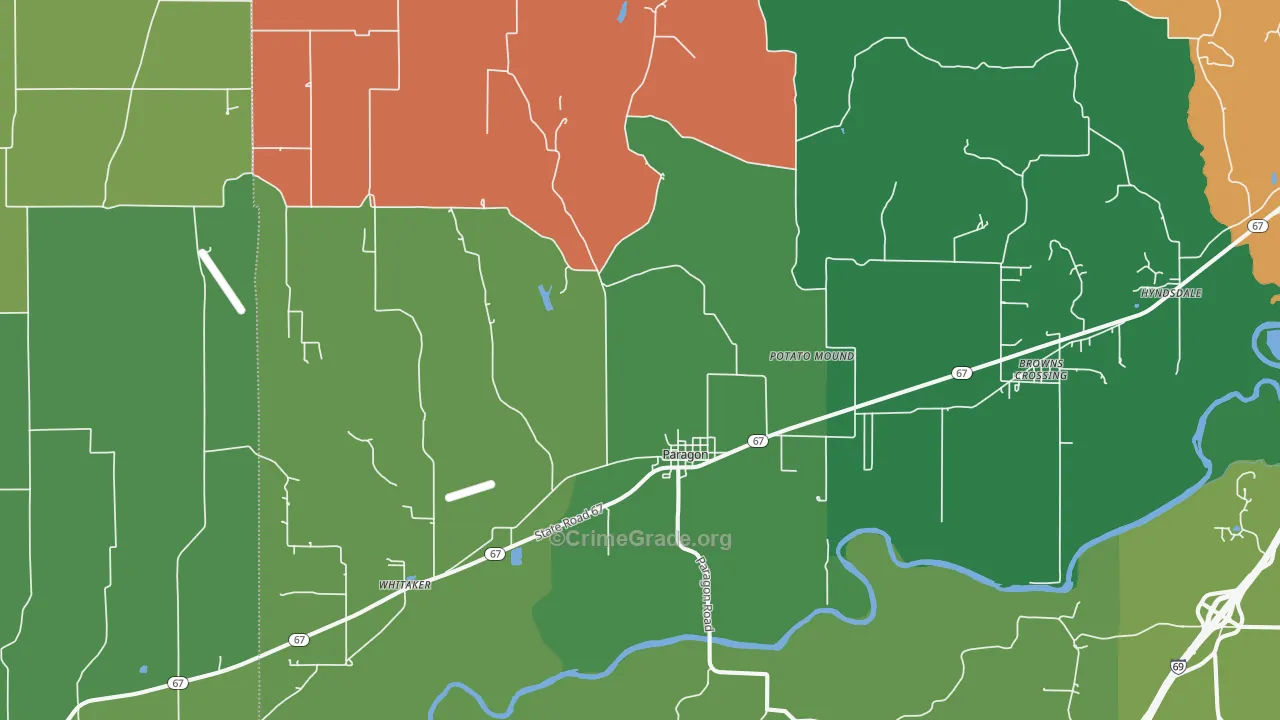Paragon, IN Map of Vehicle Theft Rates