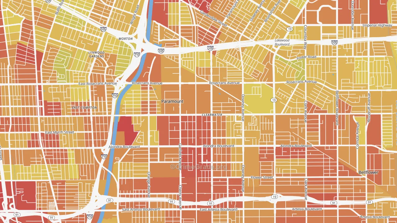 Paramount, CA Map of Vehicle Theft Rates