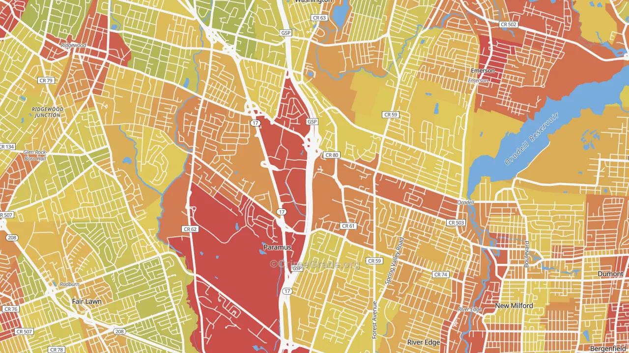 Paramus, NJ Map of Vehicle Theft Rates