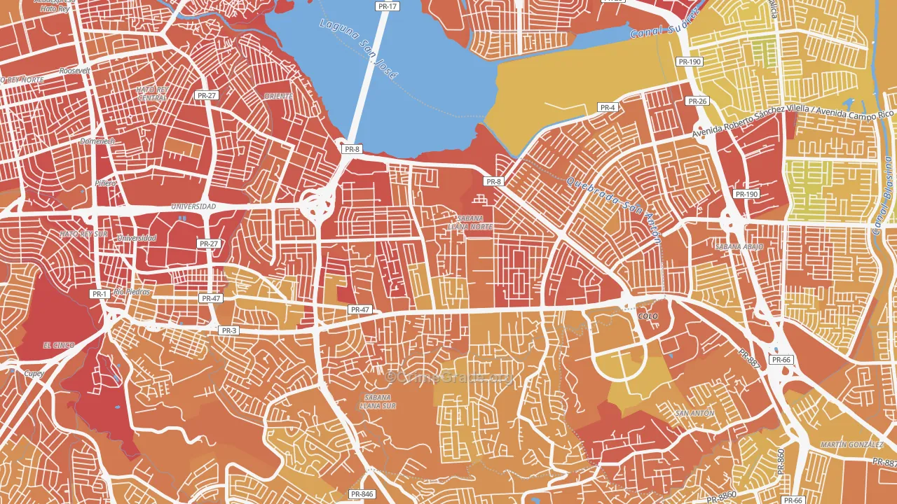 Parcelas Falu, San Juan, PR Map of Vehicle Theft Rates