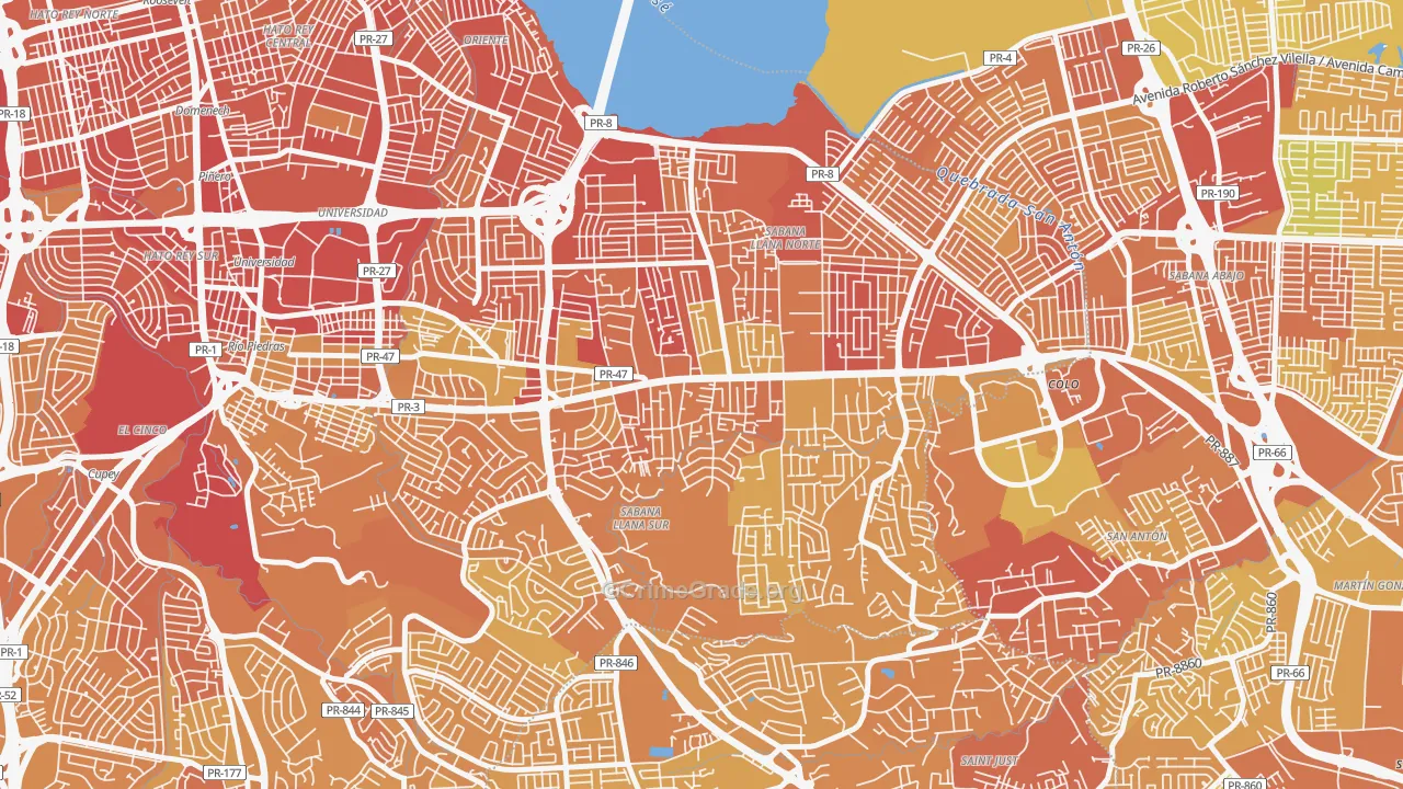 Parcelas Hill Brothers, San Juan, PR Map of Vehicle Theft Rates