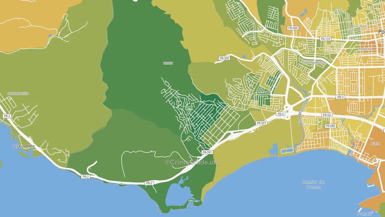 Parcelas Nueva Vida, Ponce, PR Map of Vehicle Theft Rates