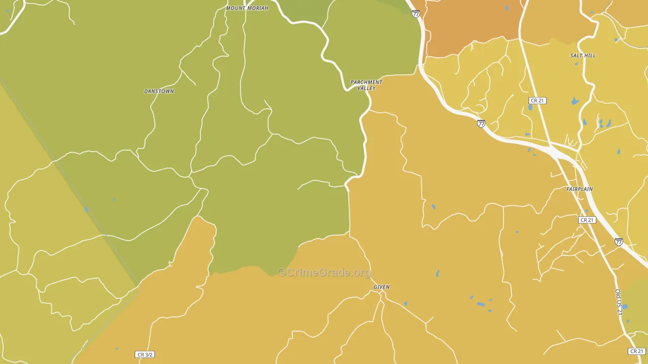 Parchment Valley, WV Map of Vehicle Theft Rates