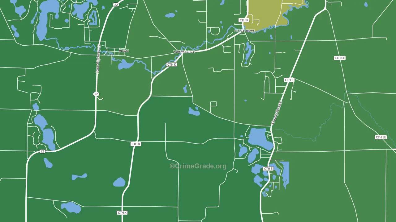Parfreyville, WI Map of Vehicle Theft Rates