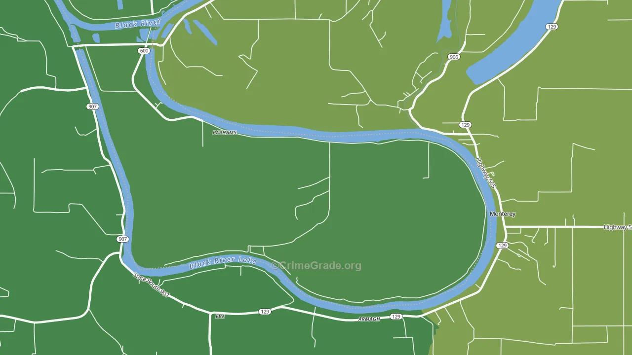 Parhams, LA Map of Vehicle Theft Rates