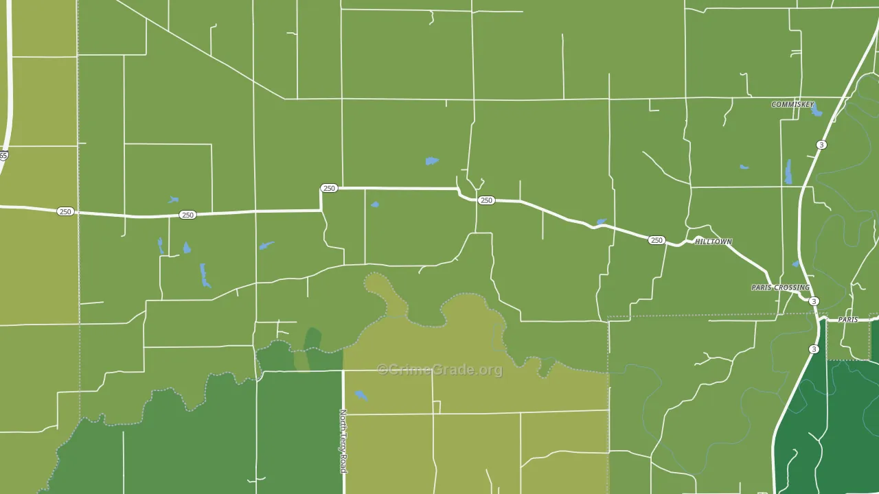 Paris Crossing, IN Map of Vehicle Theft Rates