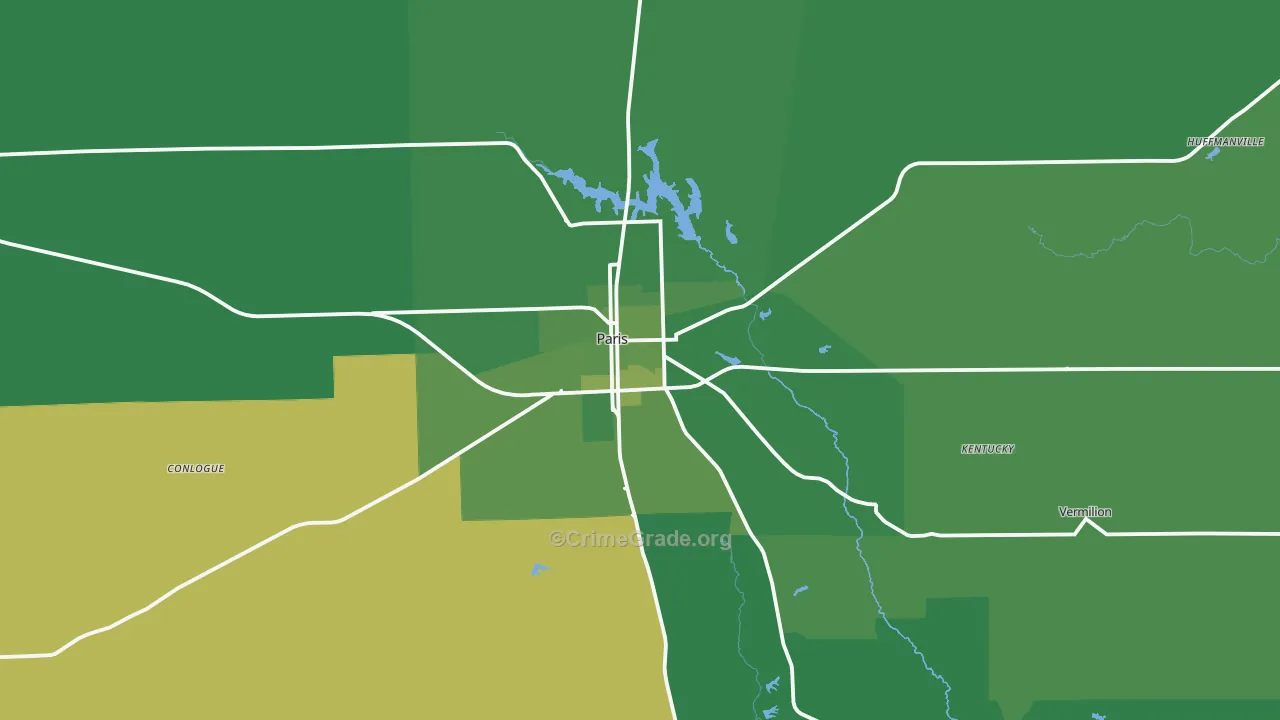 Paris, IL Map of Vehicle Theft Rates