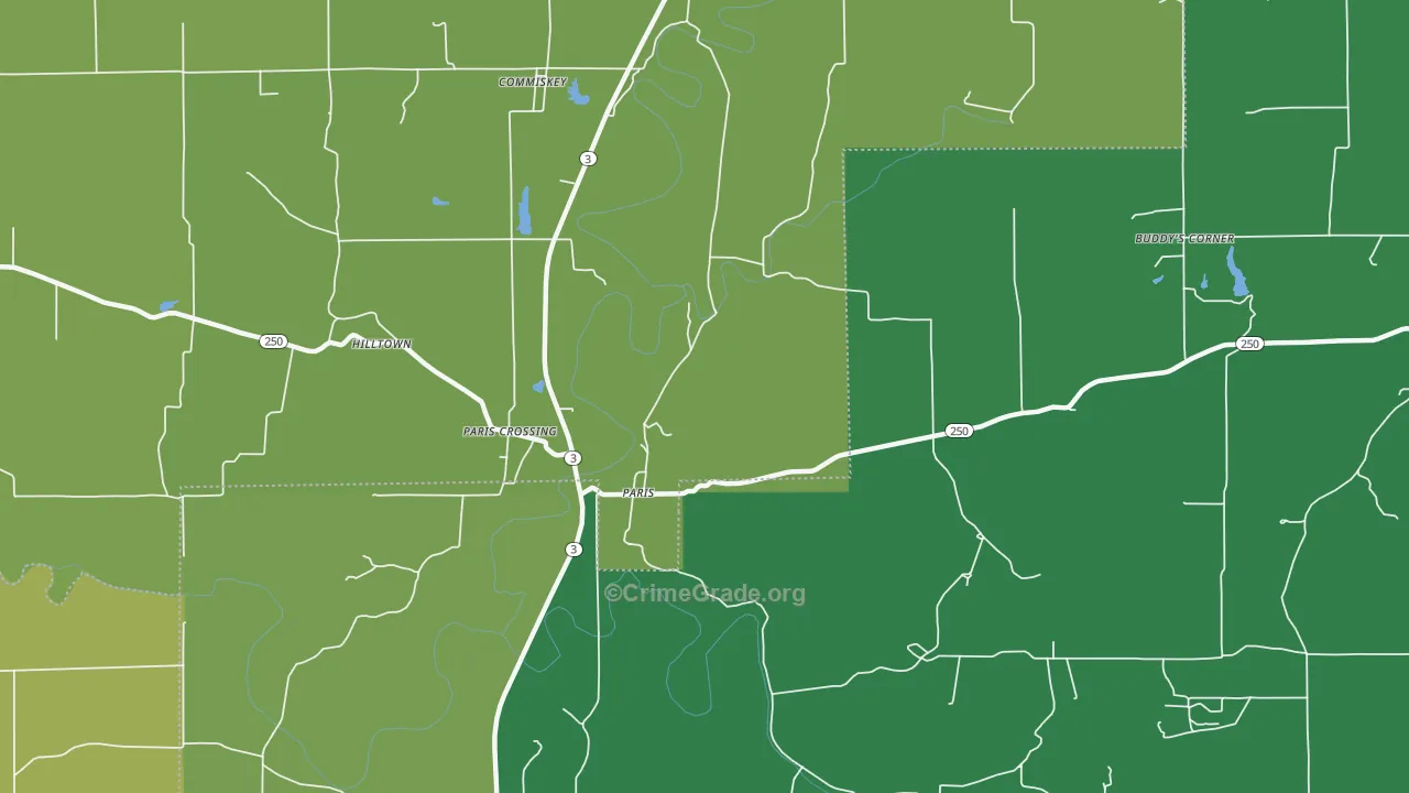 Paris, IN Map of Vehicle Theft Rates