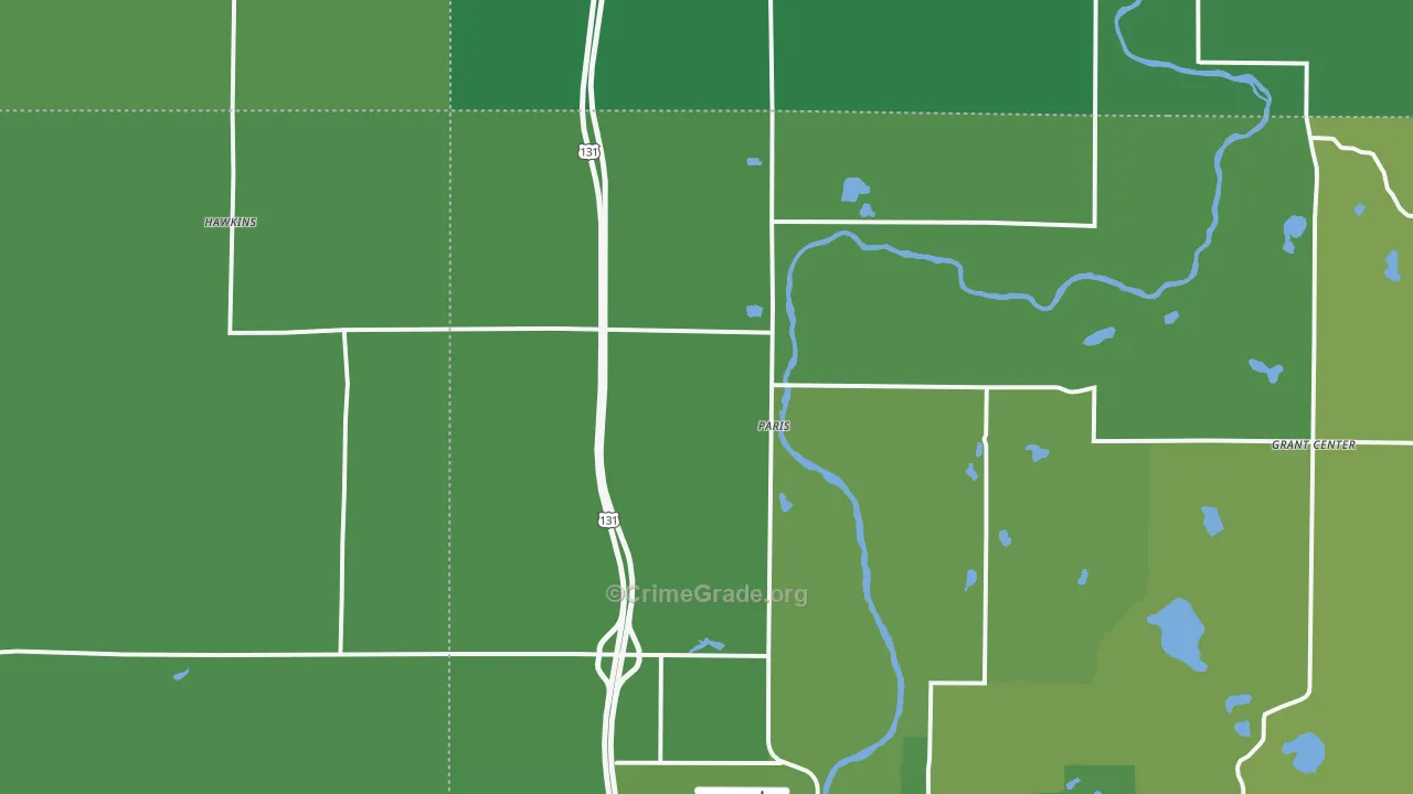 Paris, MI Map of Vehicle Theft Rates