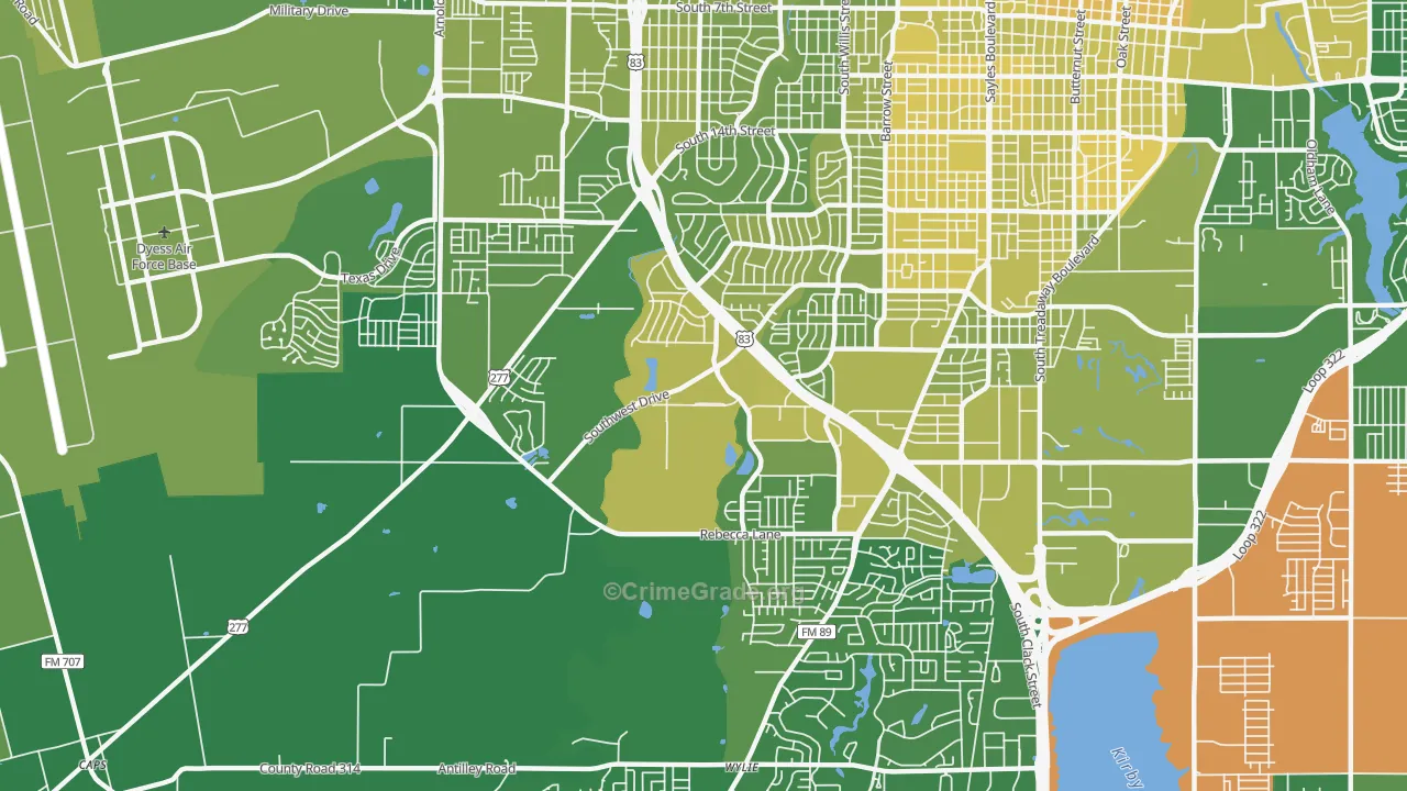 Park Central Area, Abilene, TX Map of Vehicle Theft Rates
