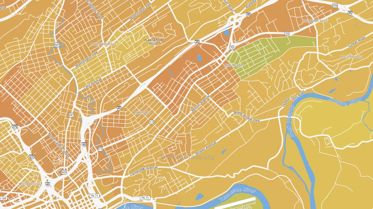 Park City, Knoxville, TN Map of Vehicle Theft Rates