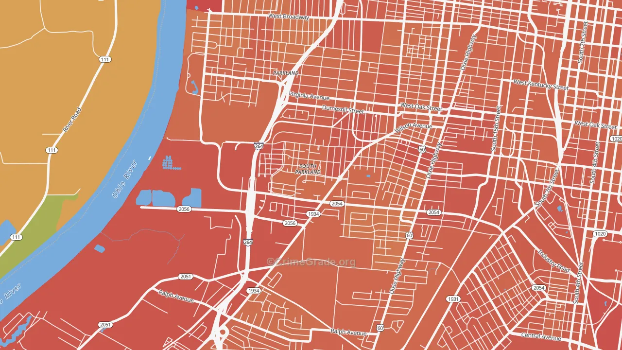 Park Duvalle, Louisville, KY Map of Vehicle Theft Rates