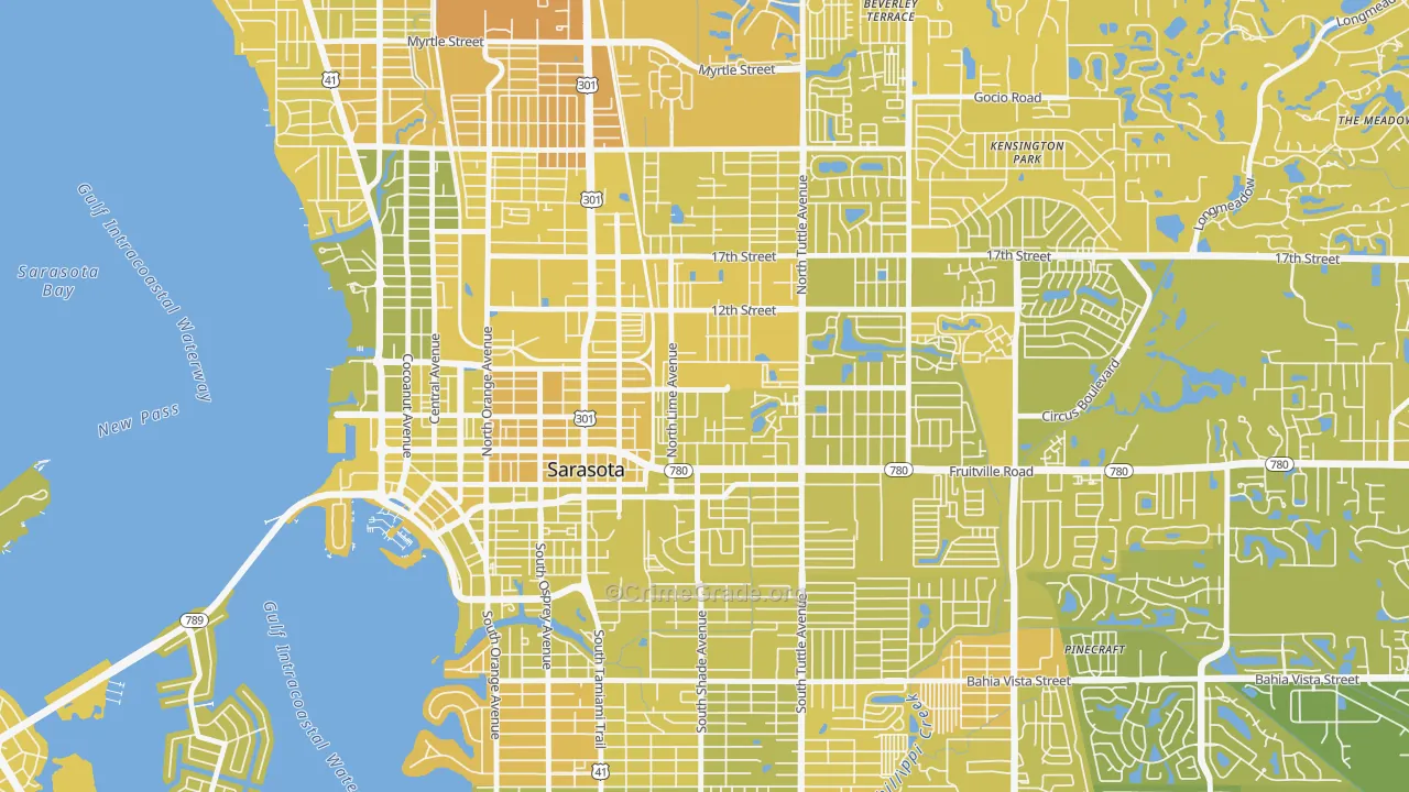 Park East, Sarasota, FL Map of Vehicle Theft Rates