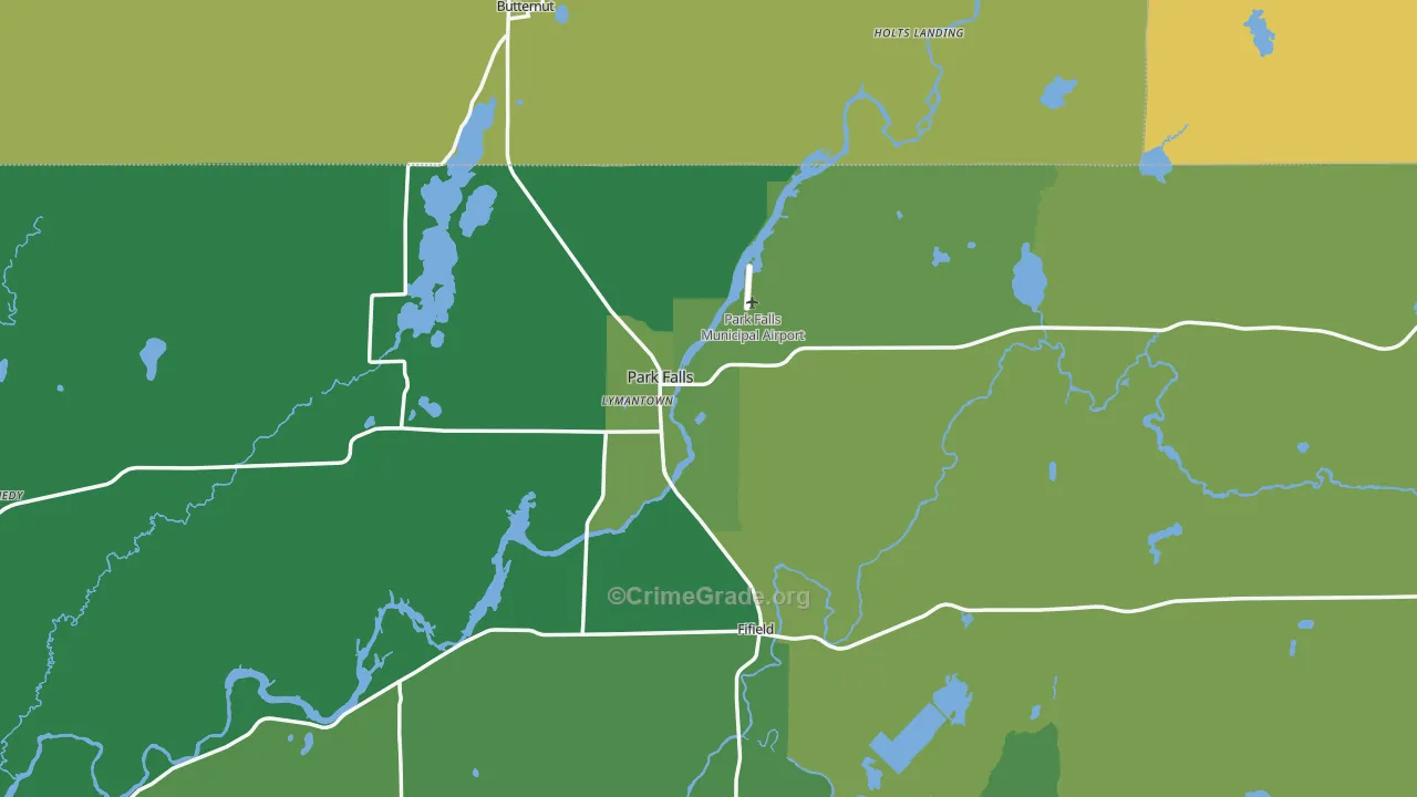 Park Falls, WI Map of Vehicle Theft Rates