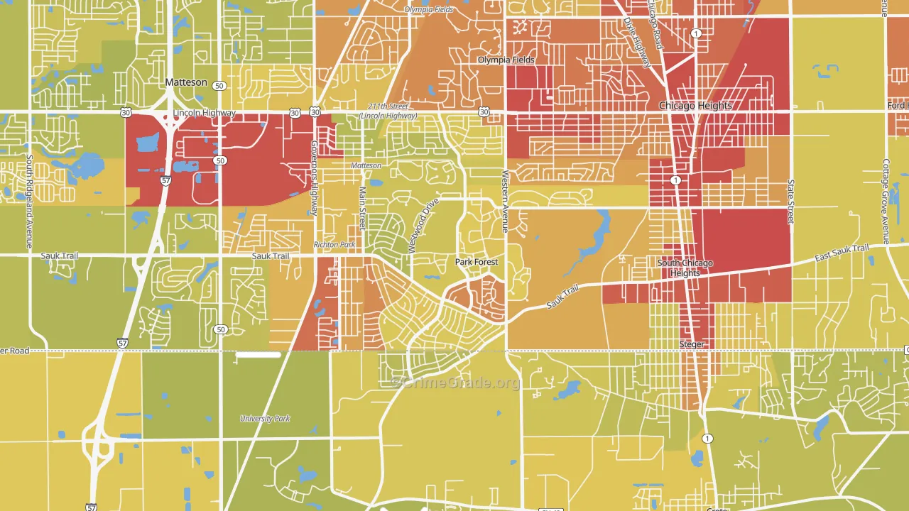 Park Forest, IL Map of Vehicle Theft Rates