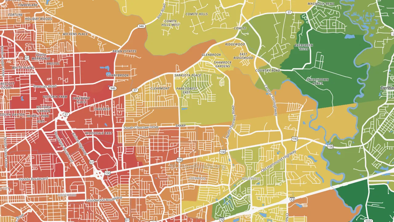 Park Forest-Louisiana North, Baton Rouge, LA Map of Vehicle Theft Rates