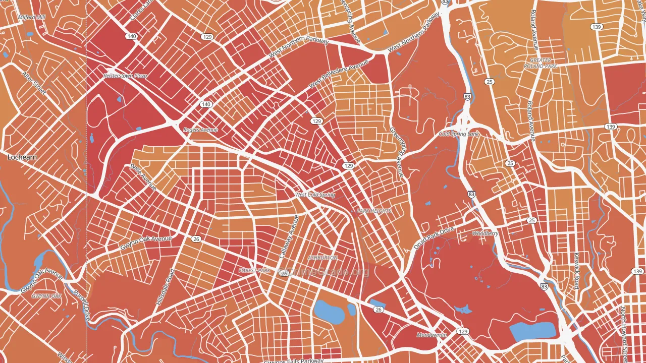 Park Heights, Baltimore, MD Map of Vehicle Theft Rates
