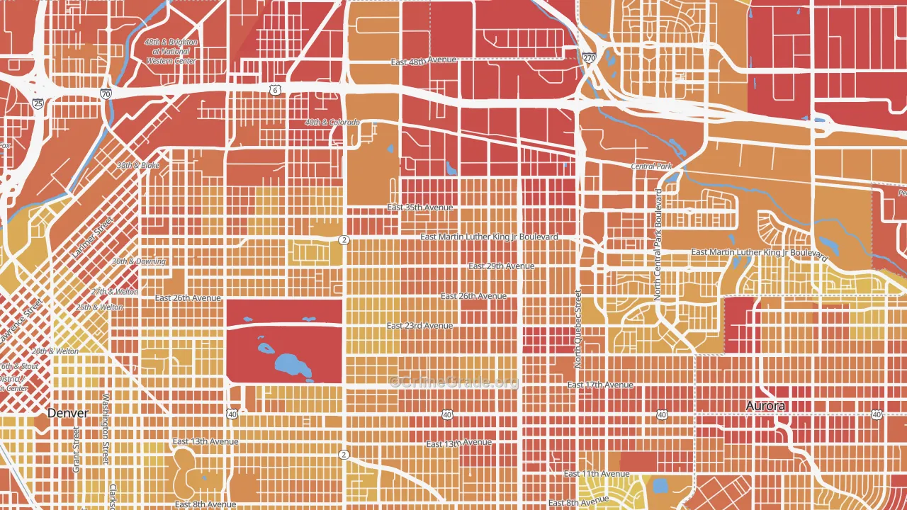 Park Hill, Denver, CO Map of Vehicle Theft Rates