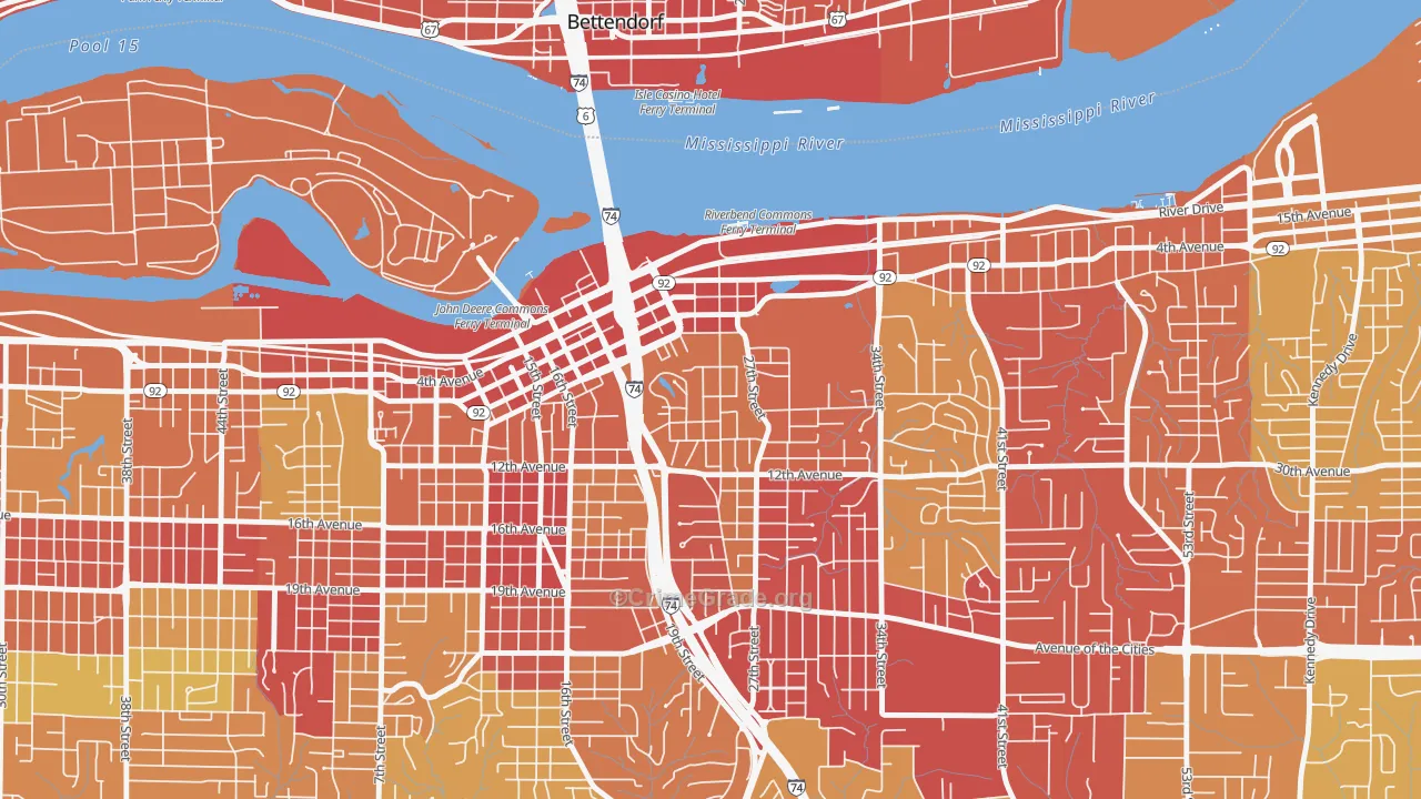Park Hill, Moline, IL Map of Vehicle Theft Rates