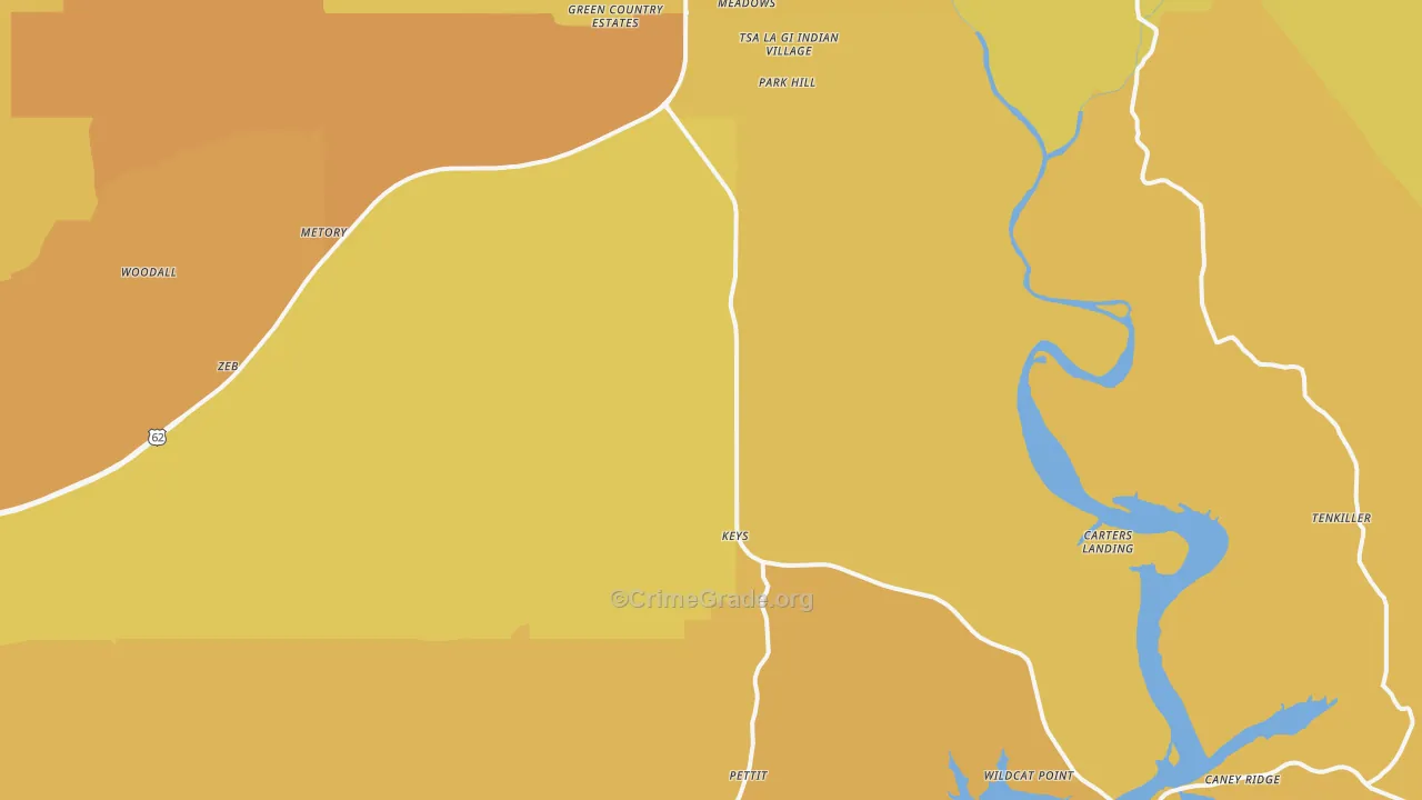 Park Hill, OK Map of Vehicle Theft Rates